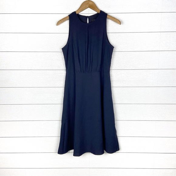 NWT JCREW 365 Dress Gaura Satin Fit Flare Sleeveless Navy Blue Professional Suit - Picture 1 of 4